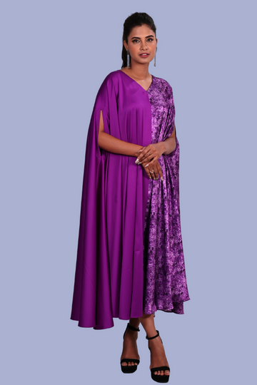 Printed purple full length dress