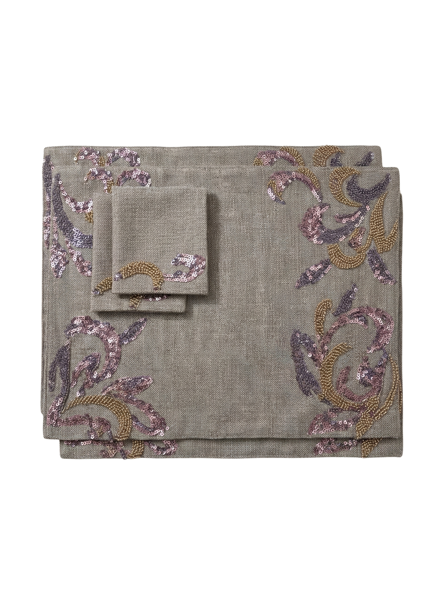 Artisanal Linen Sequin Table Mat (Pack of 6) – Table Mat by Grandeur