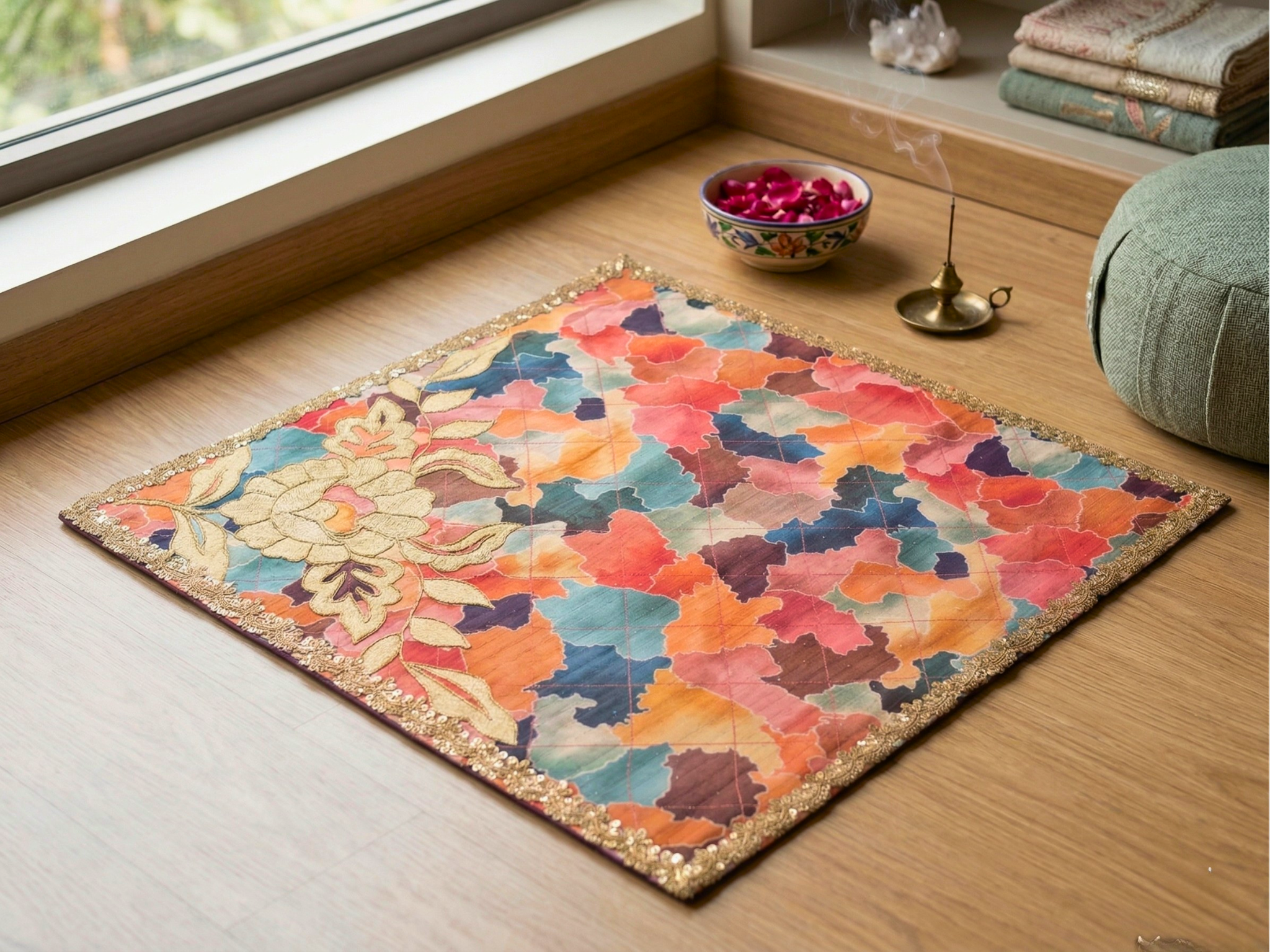 Sunset Mosaic Floral Aasan (Pack of 6) – Ritual Aasan by Grandeur