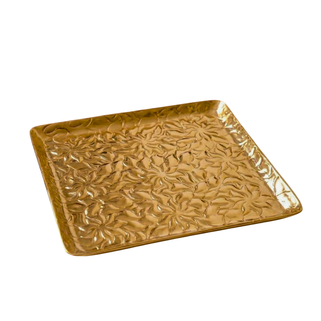 Foliage Hand-Etched Rectangular Tray – Decorative Tray by Grandeur