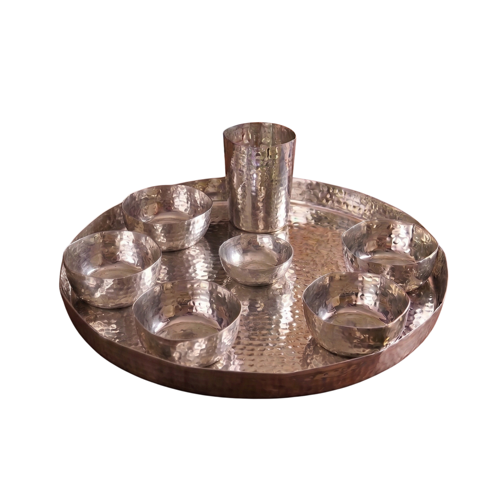 Silver Artisan Hammered Thali Set – Thali Set by Grandeur