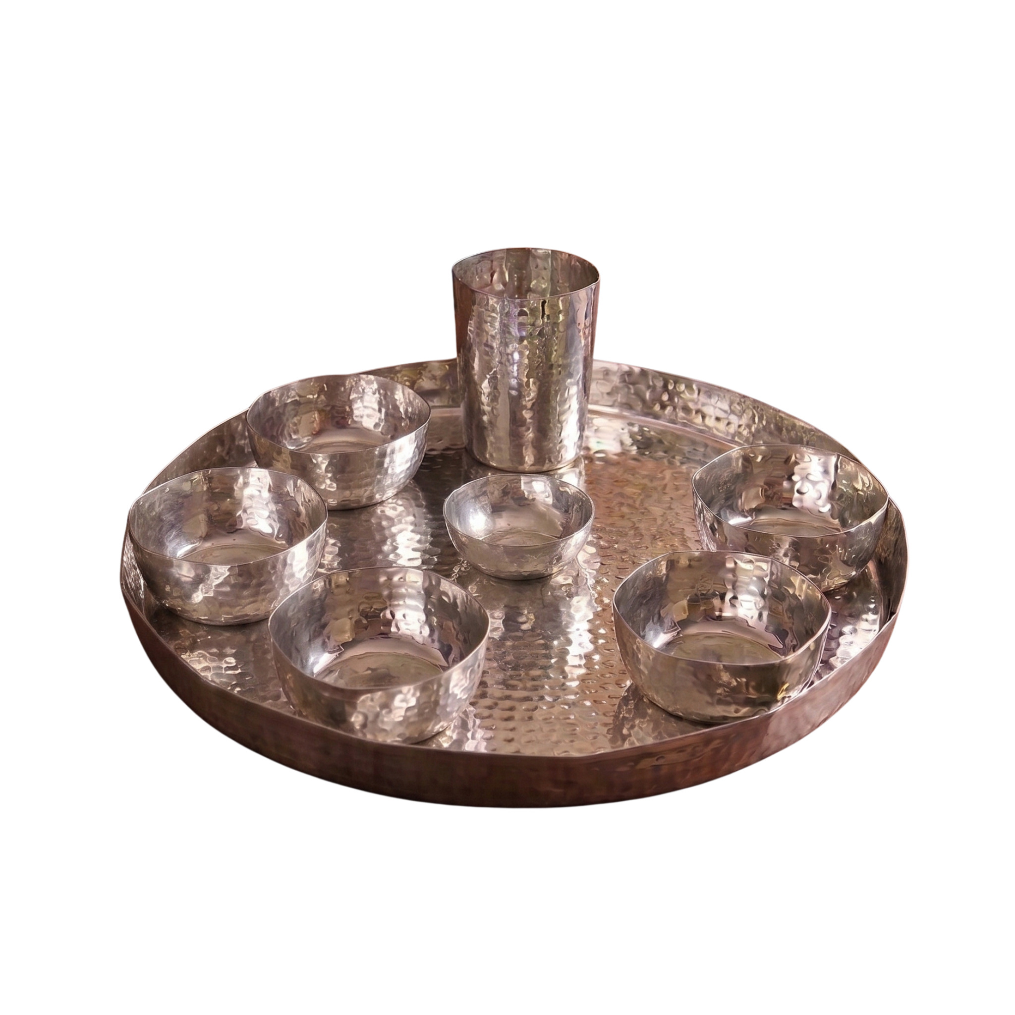 Silver Artisan Hammered Thali Set – Thali Set by Grandeur