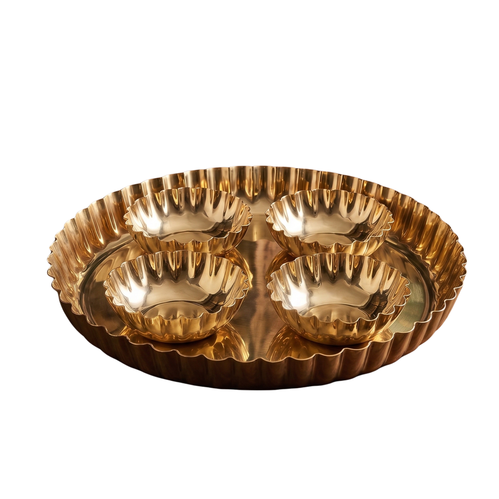 Gilded Fluted Thali Set – Thali Set by Grandeur