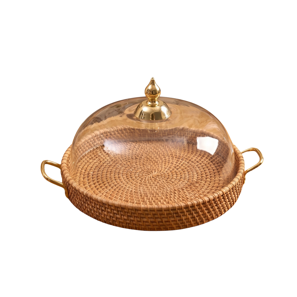 Artisan Rattan Cloche Tray – Decorative Tray by Grandeur