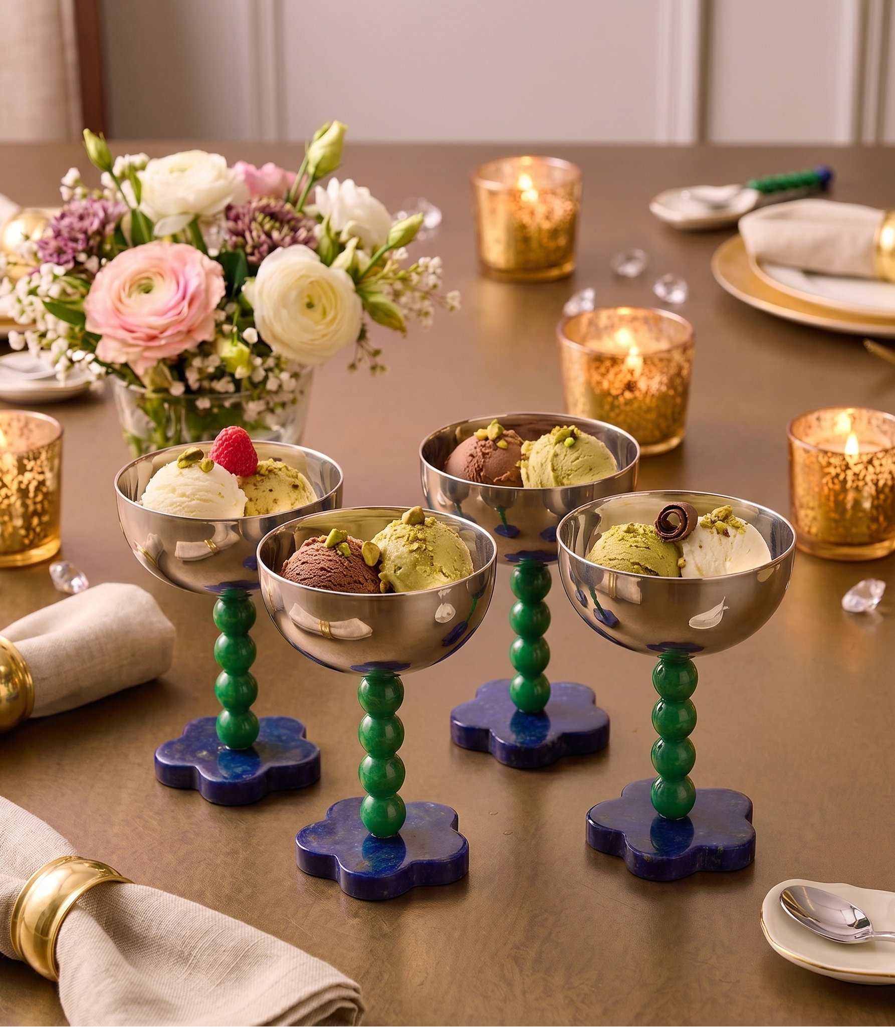 Azure & Emerald Blossom Glasses (Pack of 6) – Glassware by Grandeur