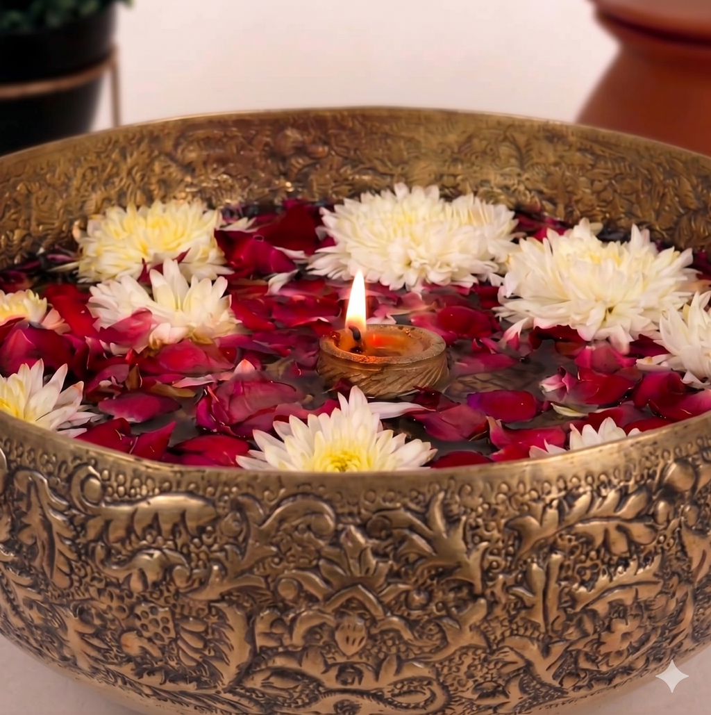 Floral Relief Heritage Urli – Decorative Urli by Grandeur