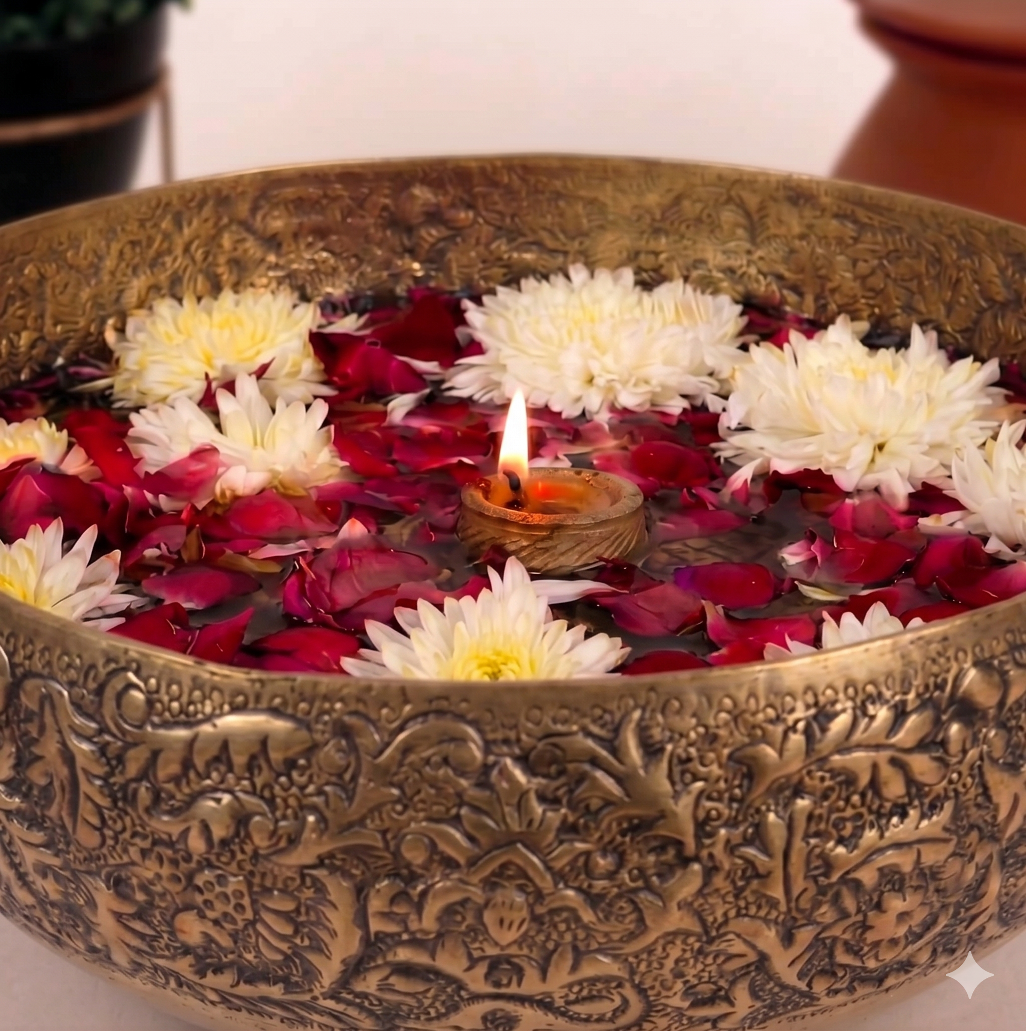 Floral Relief Heritage Urli – Decorative Urli by Grandeur