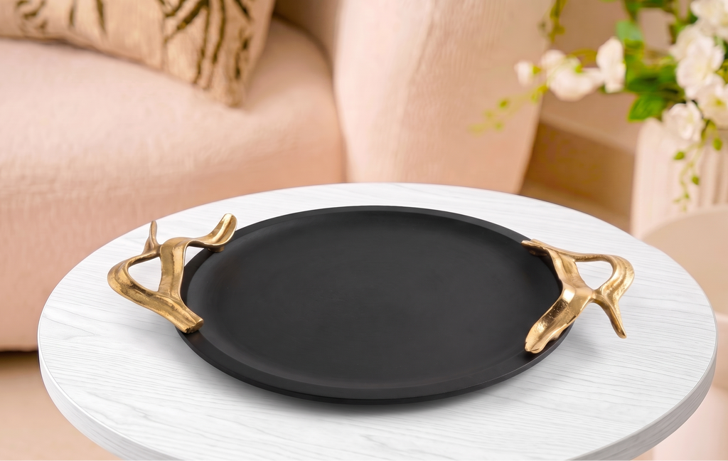 Ebony & Gold Antler Tray – Decorative Tray by Grandeur