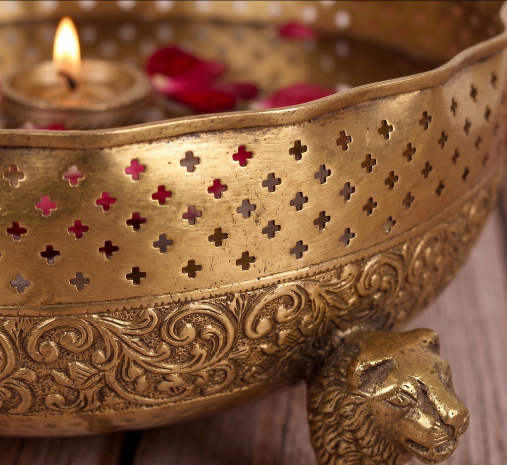Lion-Head Filigree Urli – Decorative Urli by Grandeur