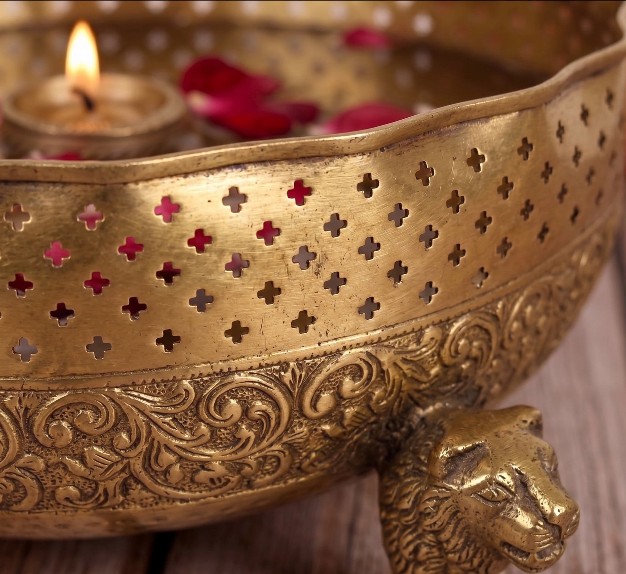 Lion-Head Filigree Urli – Decorative Urli by Grandeur