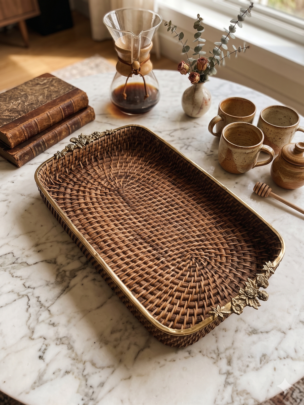 Hand-Woven Rattan Tray – Decorative Tray by Grandeur