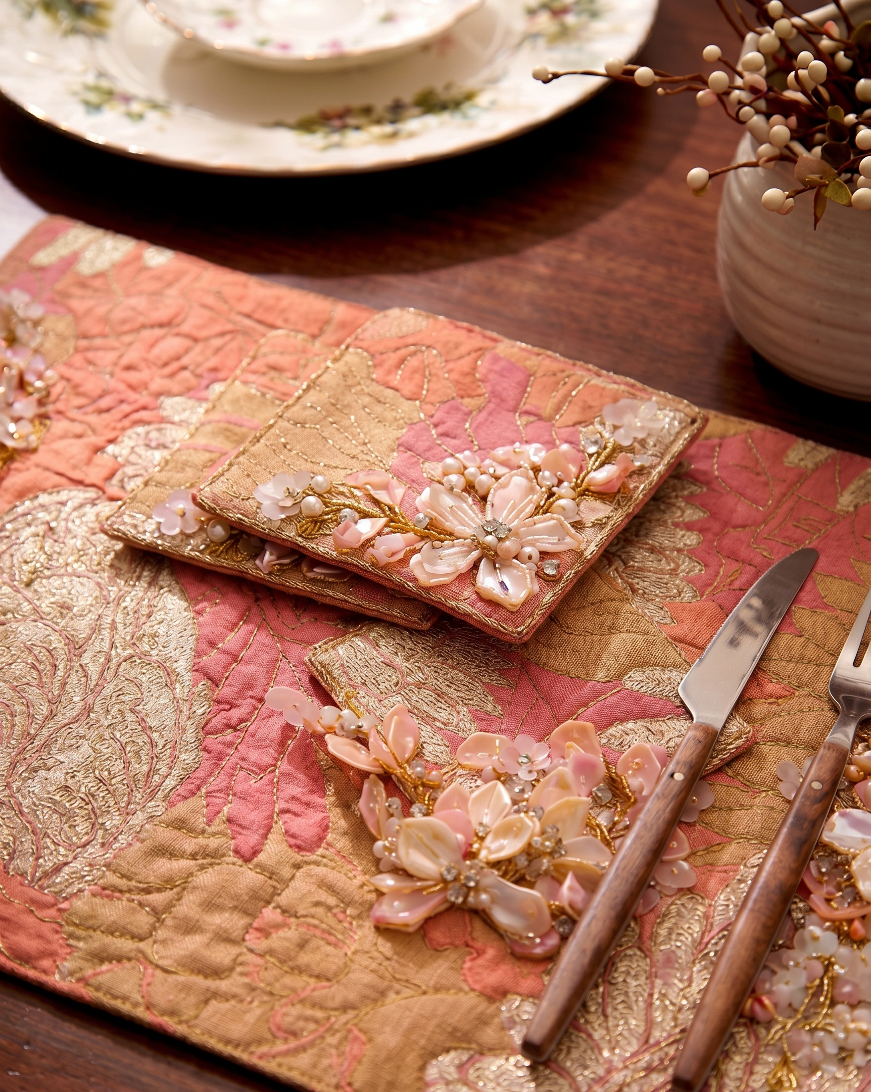 Sunset Paisley 3D Beaded Table Mat (Pack of 6) – Table Mat by Grandeur