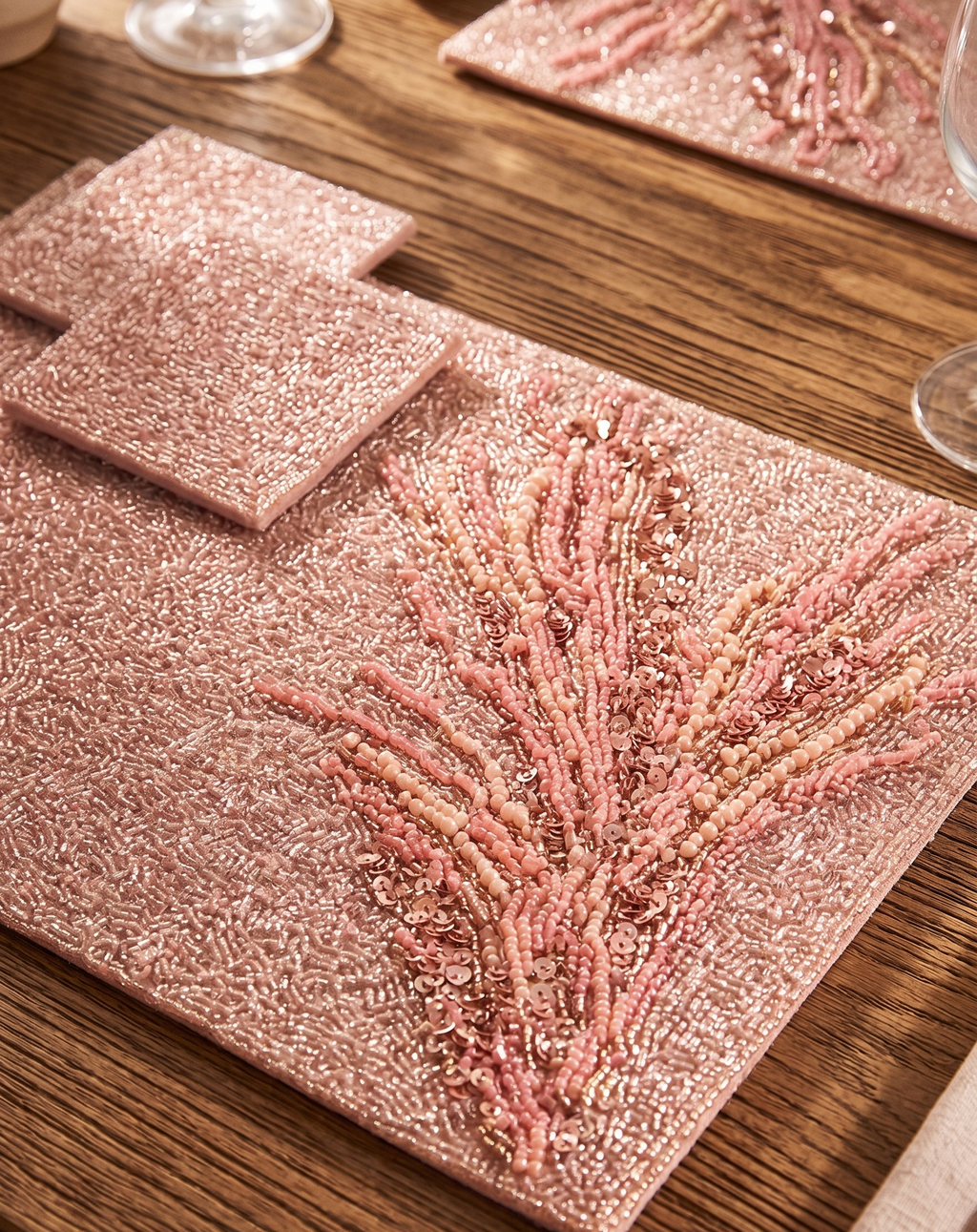 Rose Quartz Beaded Table Mat (Pack of 6) – Table Mat by Grandeur