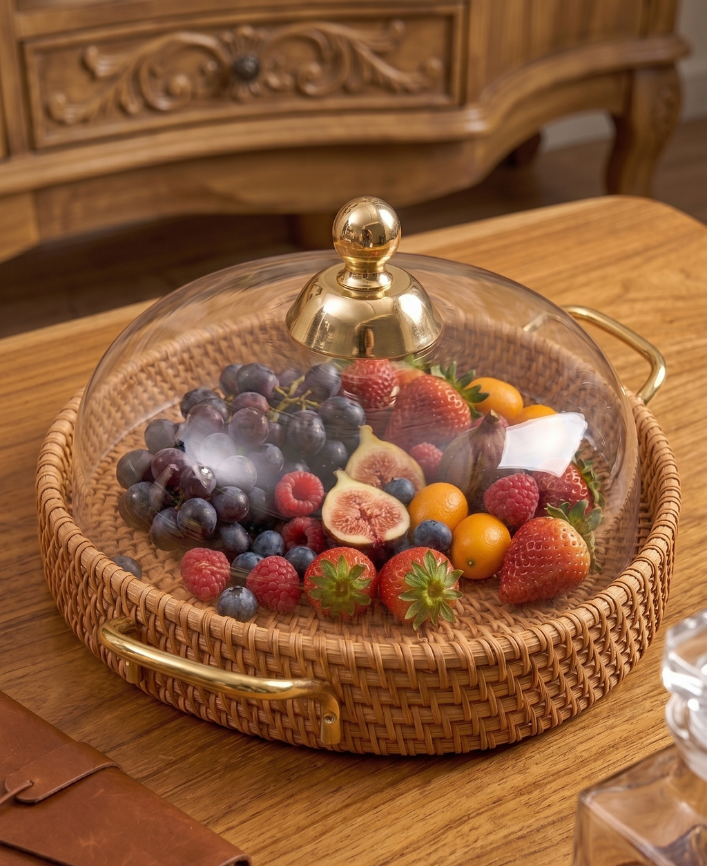 Artisan Rattan Cloche Tray – Decorative Tray by Grandeur