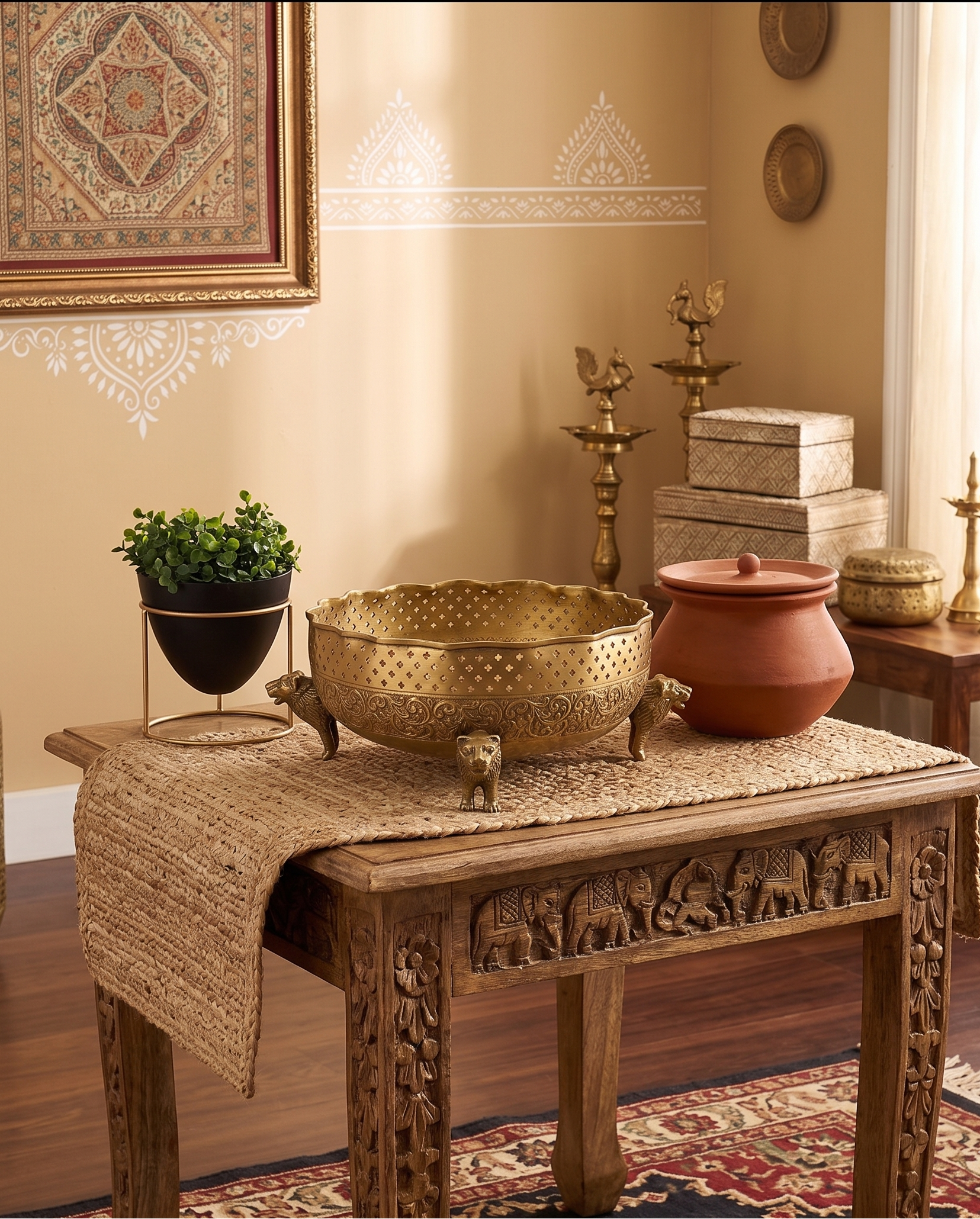 Lion-Head Filigree Urli – Decorative Urli by Grandeur