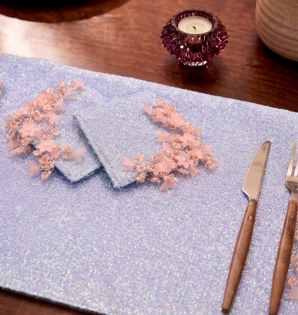 Icy Blue Blossom Beaded Table Mat (Pack of 6) – Table Mat by Grandeur
