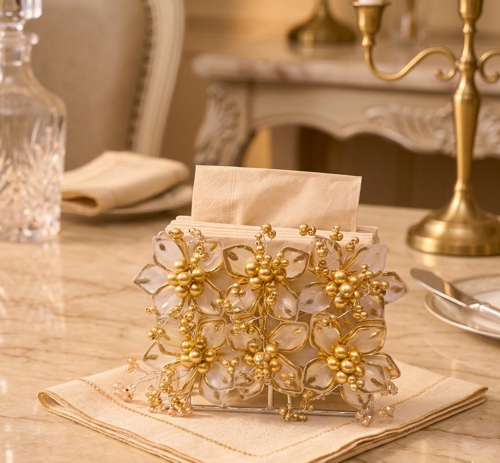 Gilded Floral Resin Napkin Holder – Napkin Holder by Grandeur