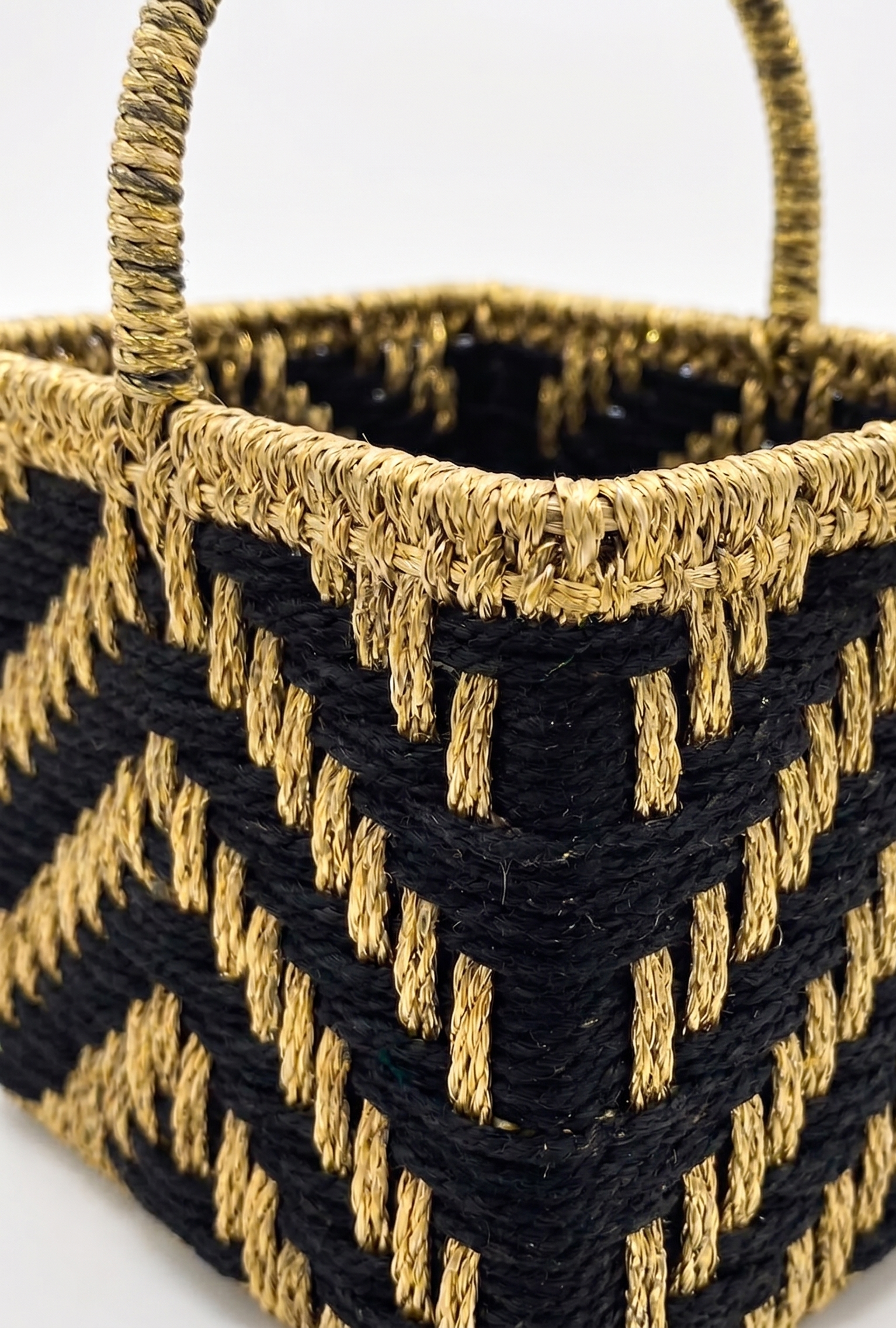 Midnight & Gold Artisan Woven Basket – Decorative Basket by Grandeur