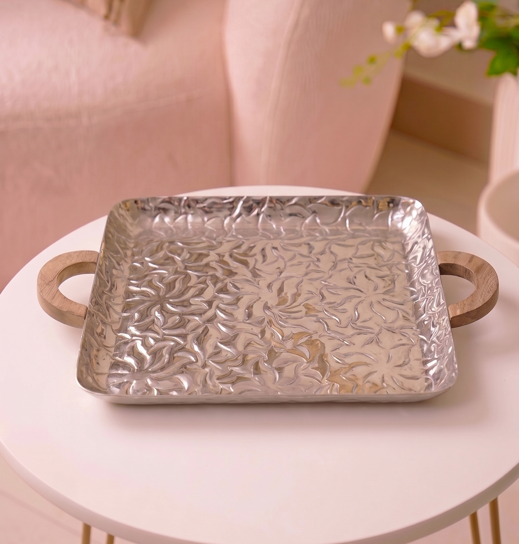 Swirl Hand-Etched Rectangular Tray – Decorative Tray by Grandeur