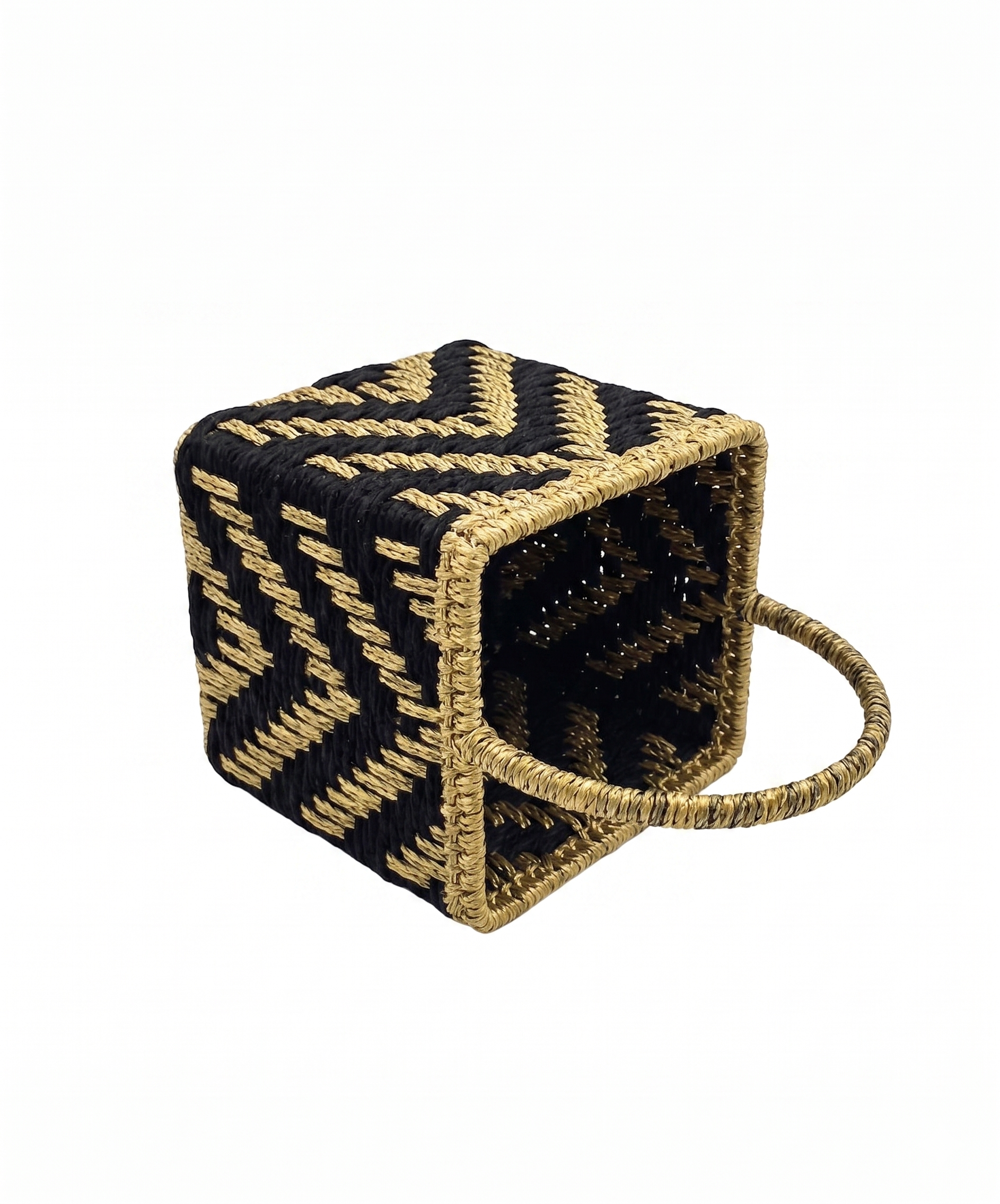 Midnight & Gold Artisan Woven Basket – Decorative Basket by Grandeur