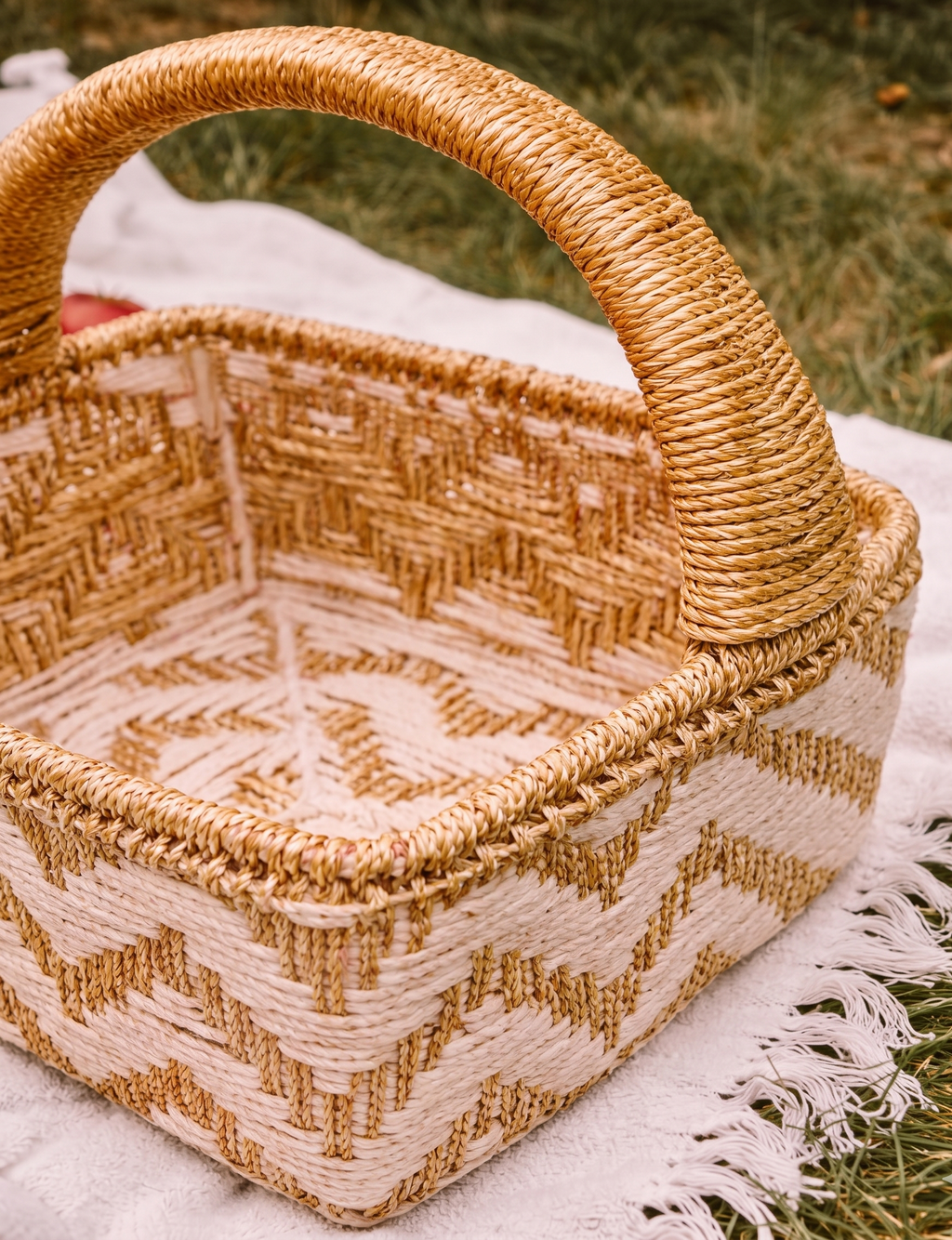 Sun-Kissed Chevron Harvest Basket – Decorative Basket by Grandeur