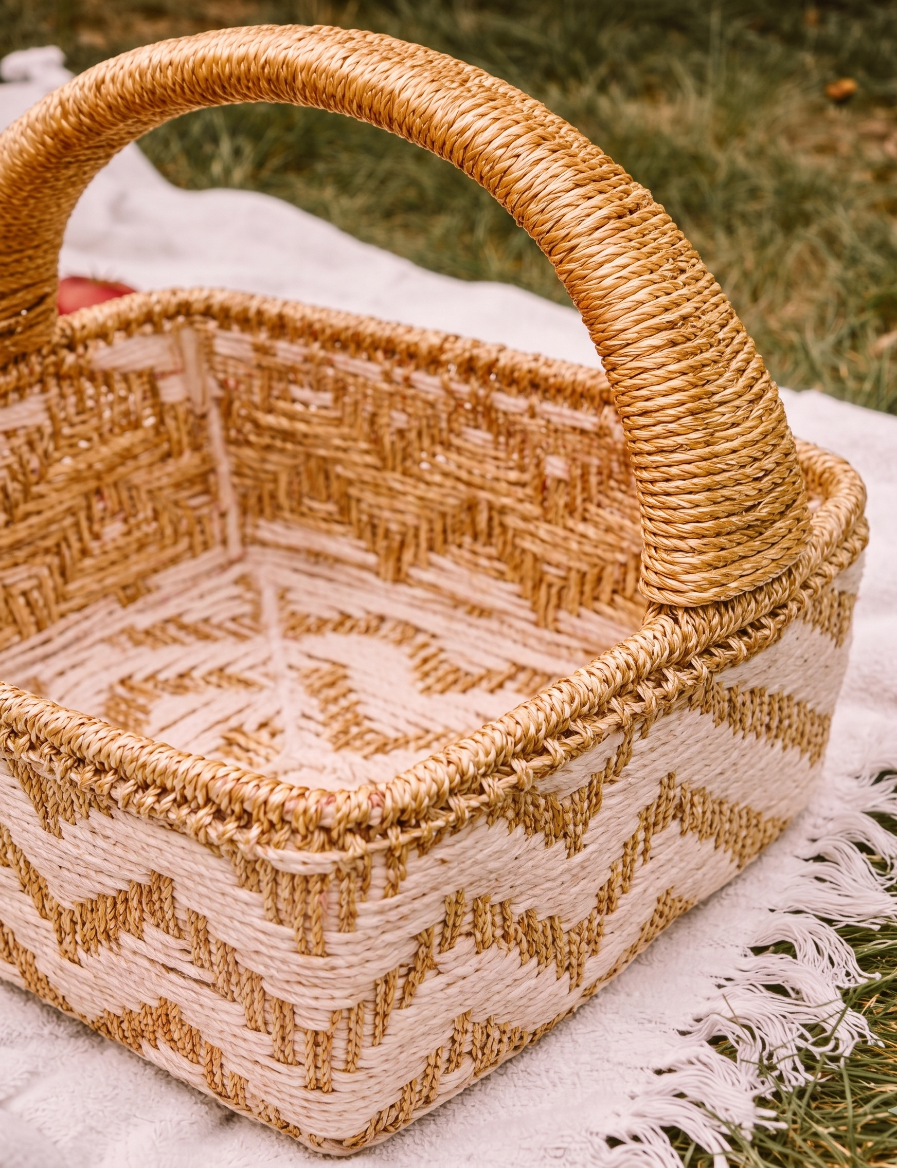 Sun-Kissed Chevron Harvest Basket – Decorative Basket by Grandeur