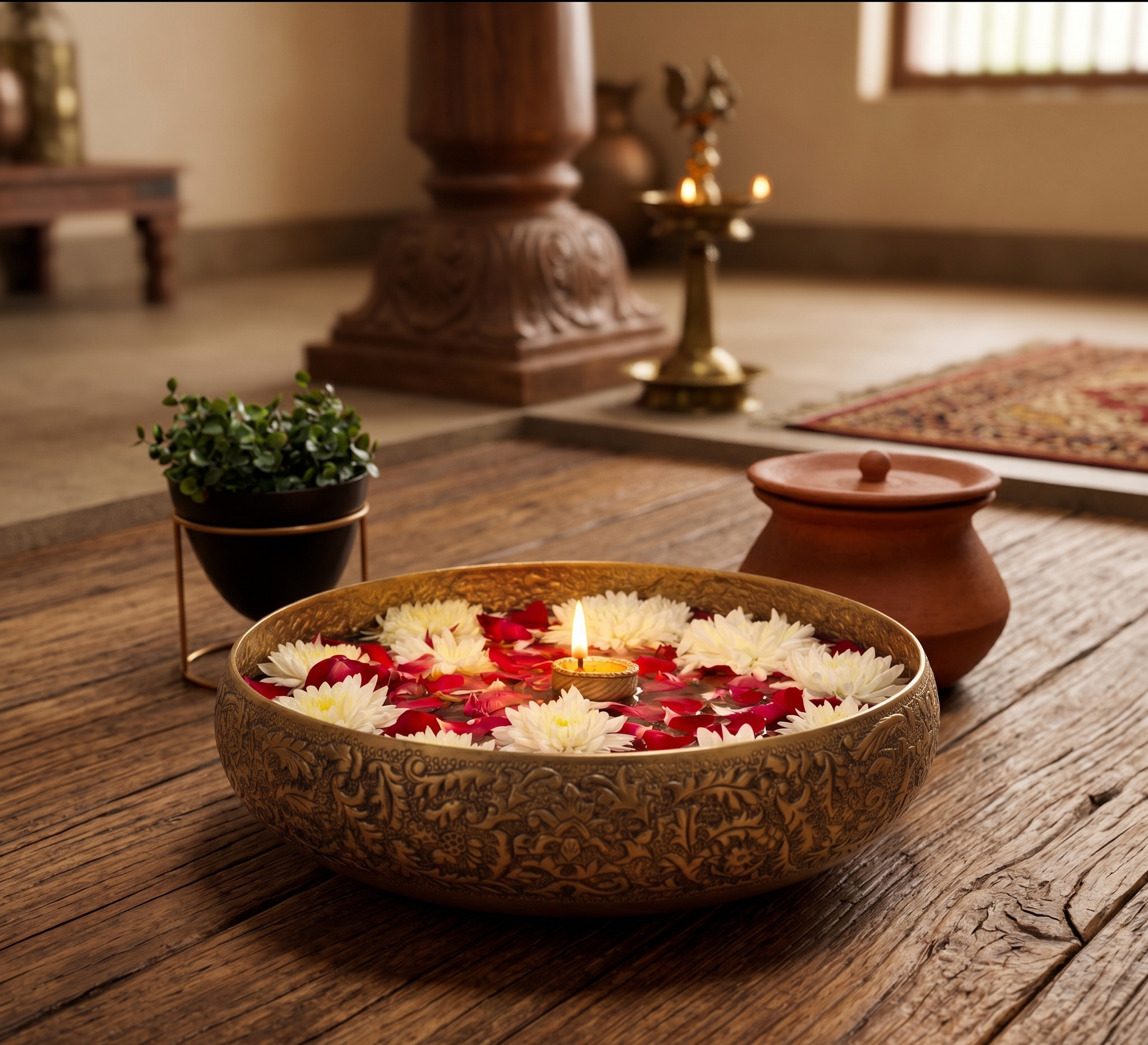 Antique Floral Heritage Urli – Decorative Urli by Grandeur