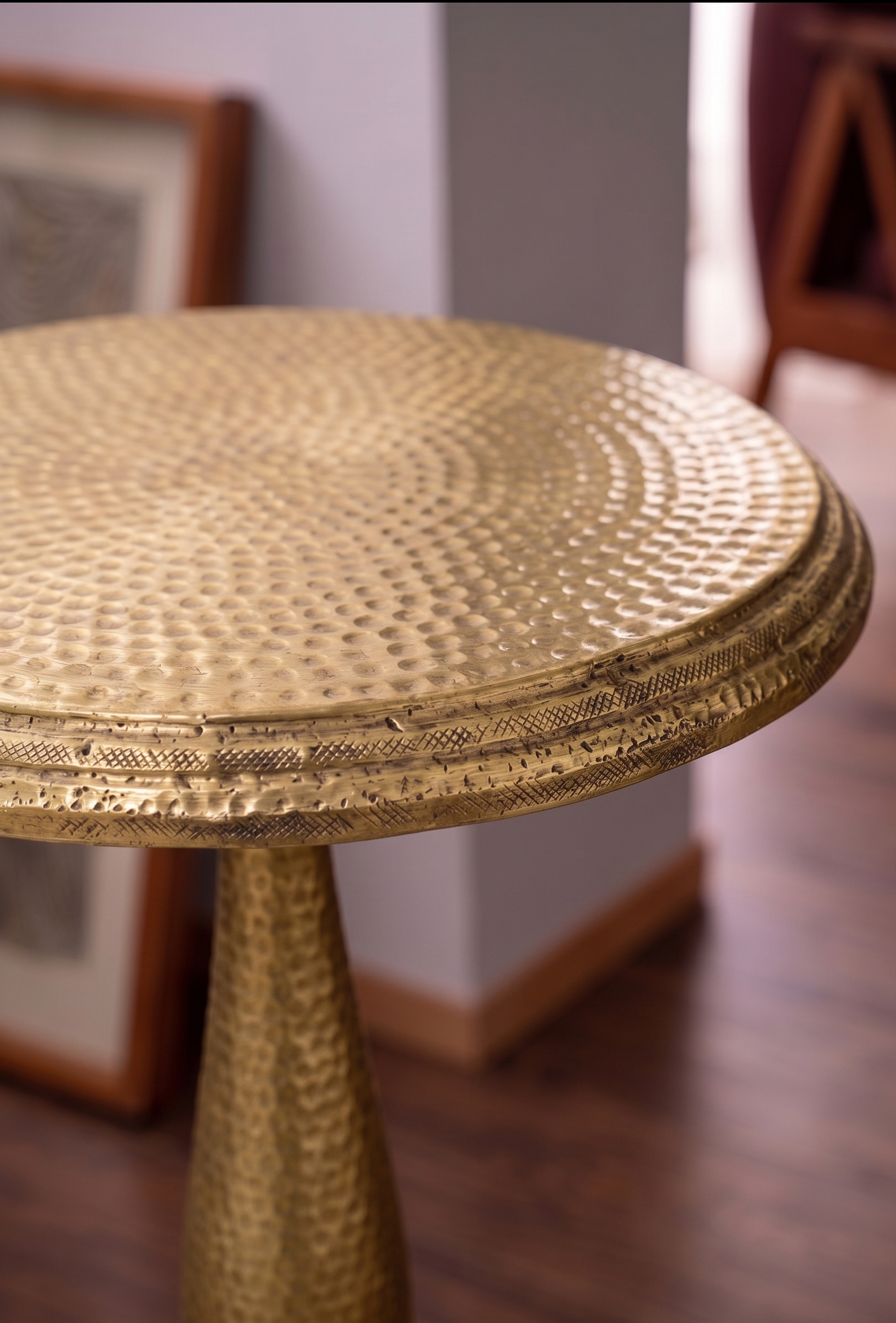 Hammered Heritage Pedestal Stool – Accent Stool by Grandeur