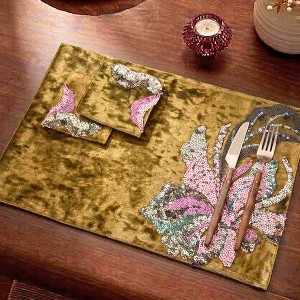 Gilded Orchid Sequin Table Mat (Pack of 6) – Table Mat by Grandeur