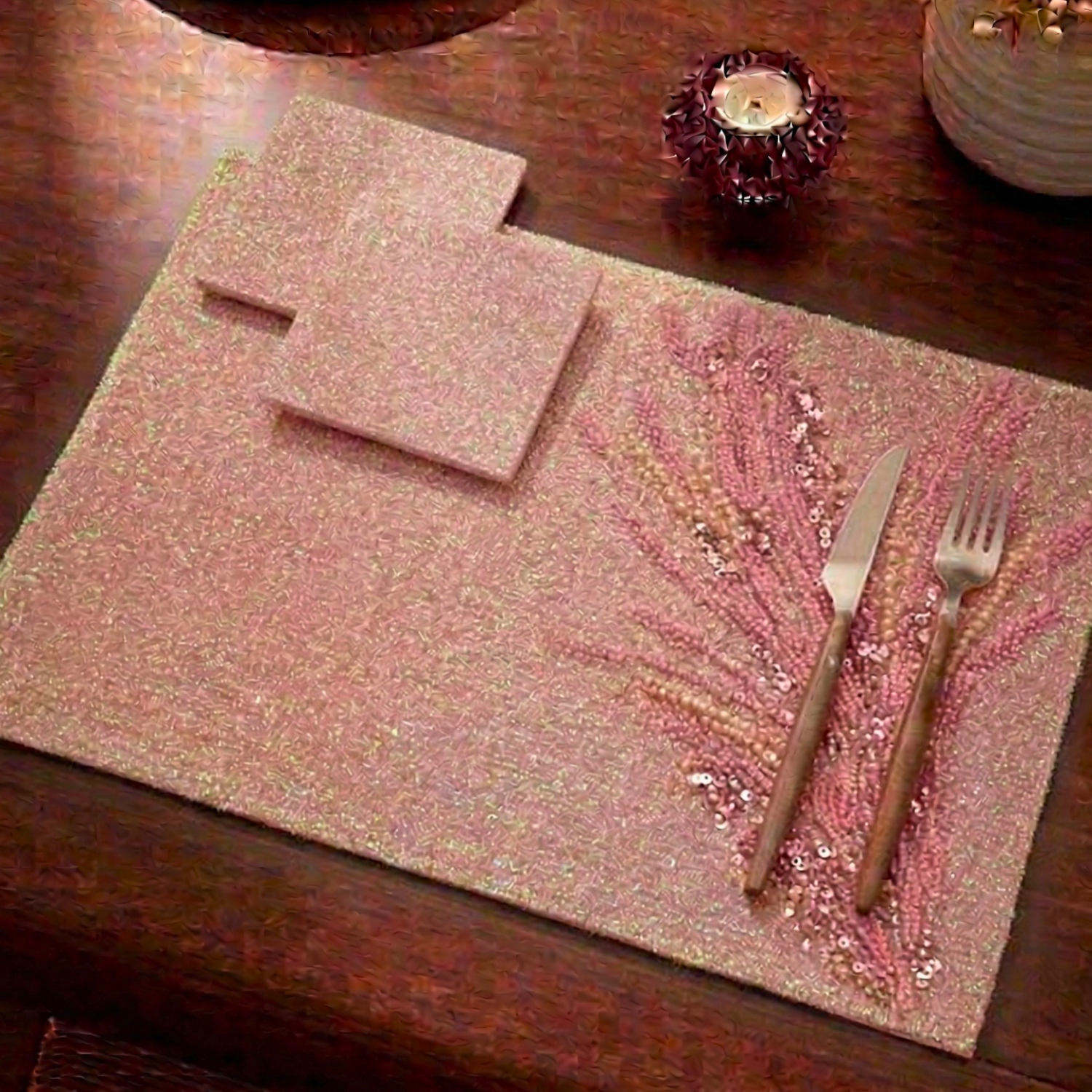 Rose Quartz Beaded Table Mat (Pack of 6) – Table Mat by Grandeur