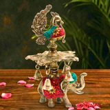 Imperial Elephant & Peacock Mosaic Diya – Decorative Diya by Grandeur