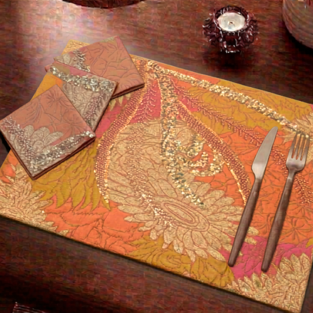 Vintage Paisley Sequin Table Mat (Pack of 6) – Table Mat by Grandeur