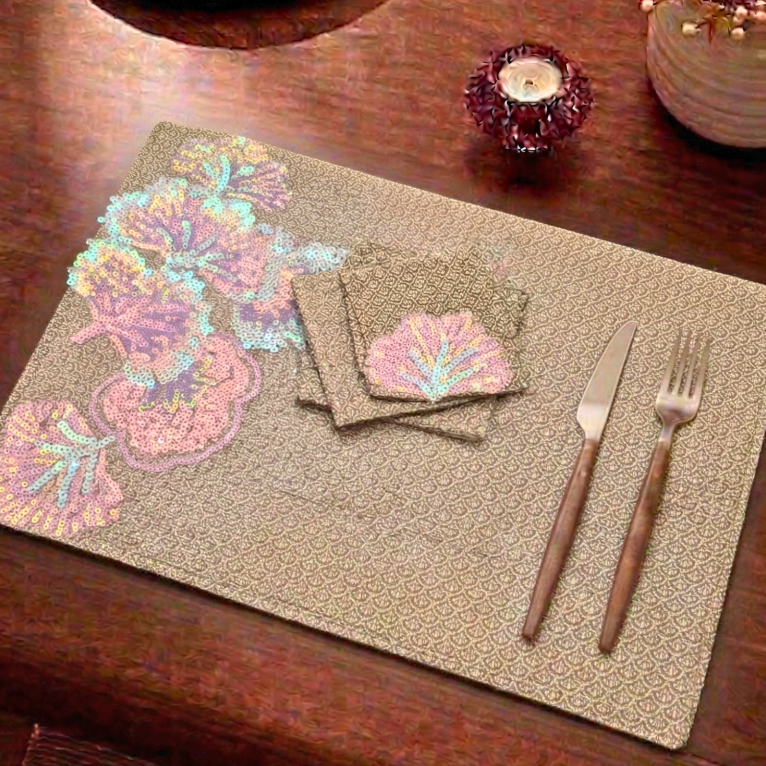 Pastel Bloom Brocade Table Mat (Pack of 6) – Table Mat by Grandeur