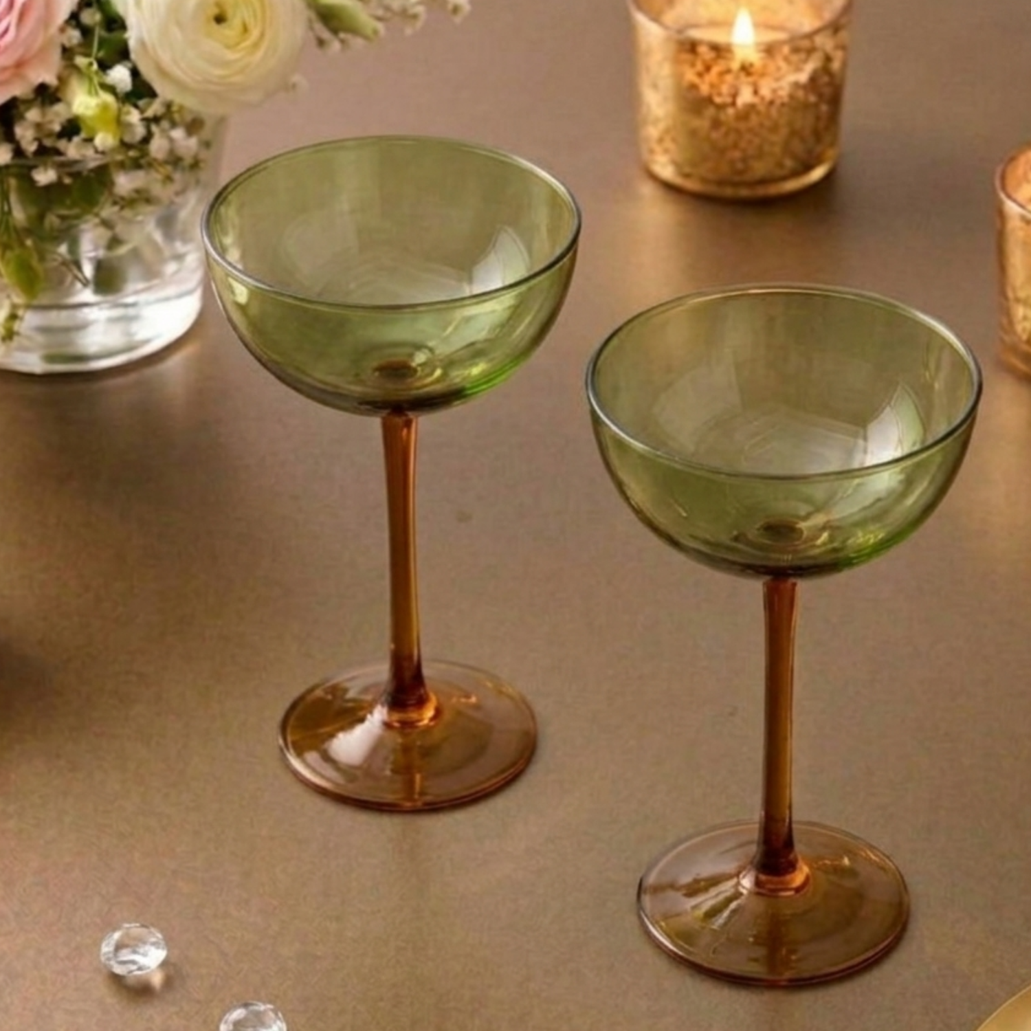 Amber-Stemmed Moss Glasses (Pack of 6) – Glassware by Grandeur