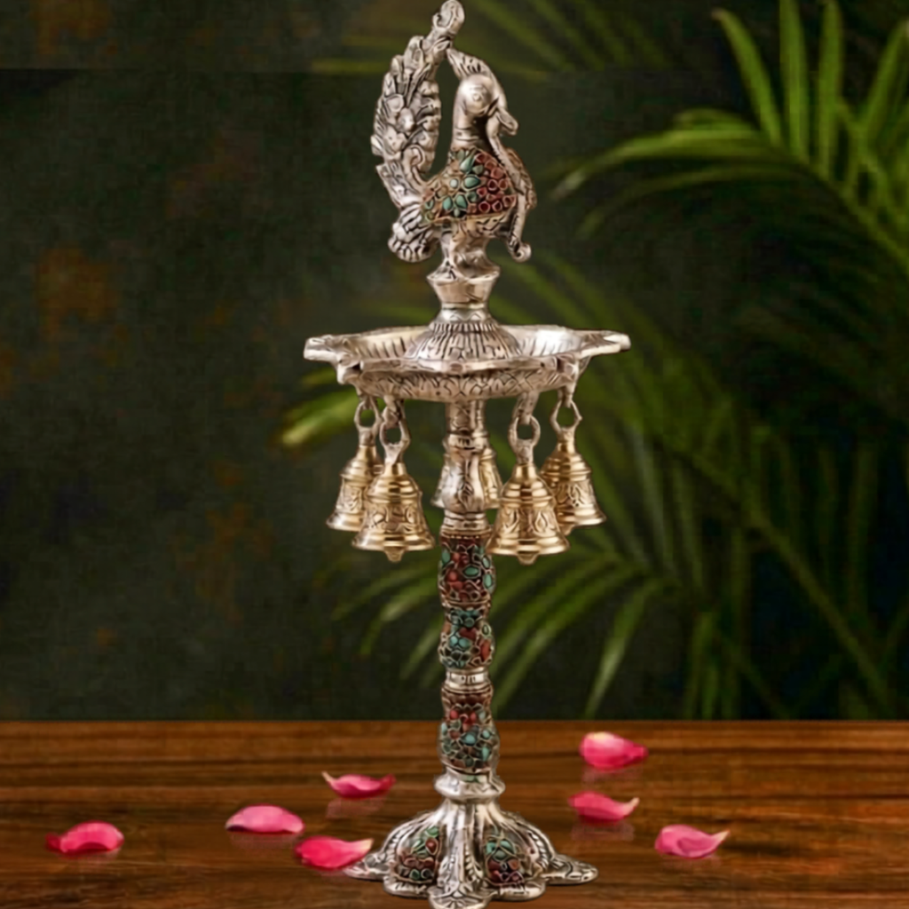Imperial Mosaic Peacock Diya – Decorative Diya by Grandeur