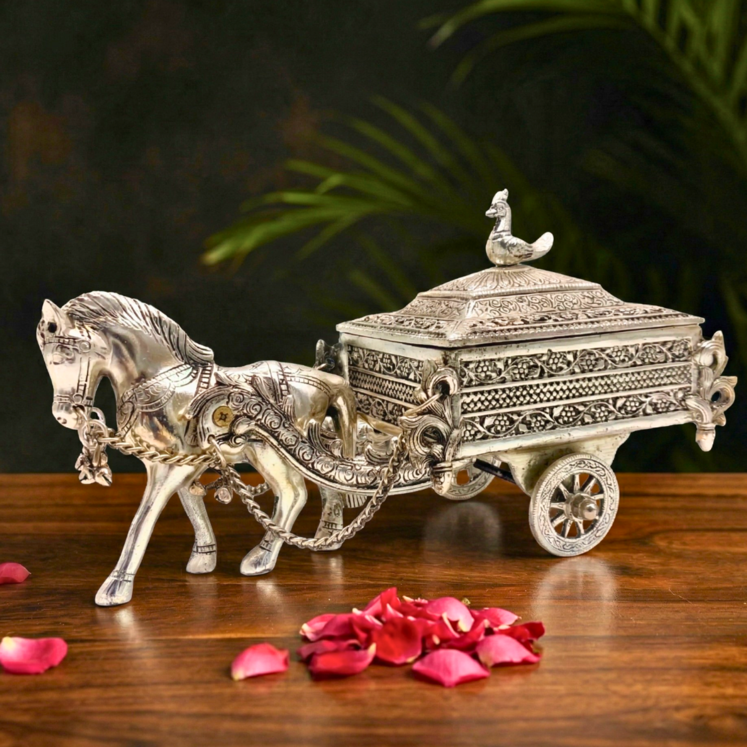 Heritage Silver Horse Chariot Box – Decor Accent by Grandeur