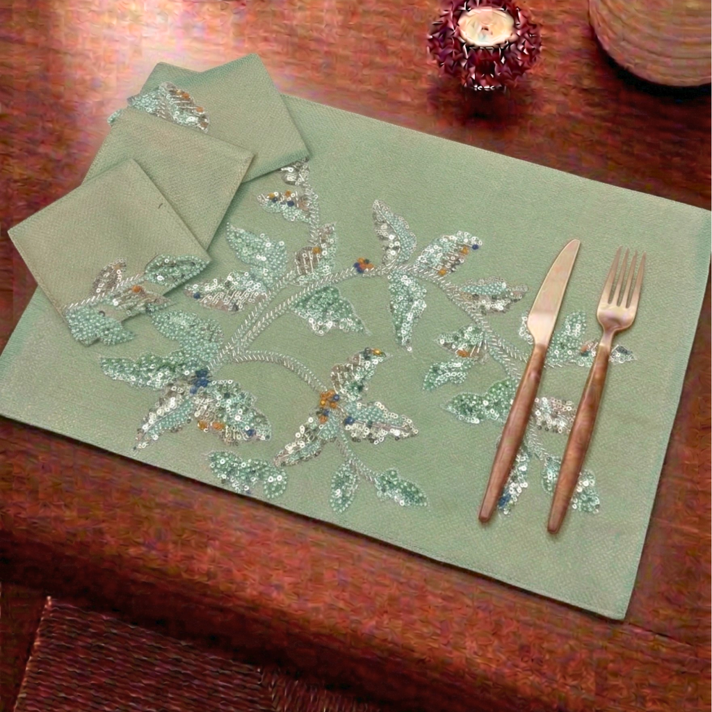 Sage Orchard Beaded Table Mat (Pack of 6) – Table Mat by Grandeur