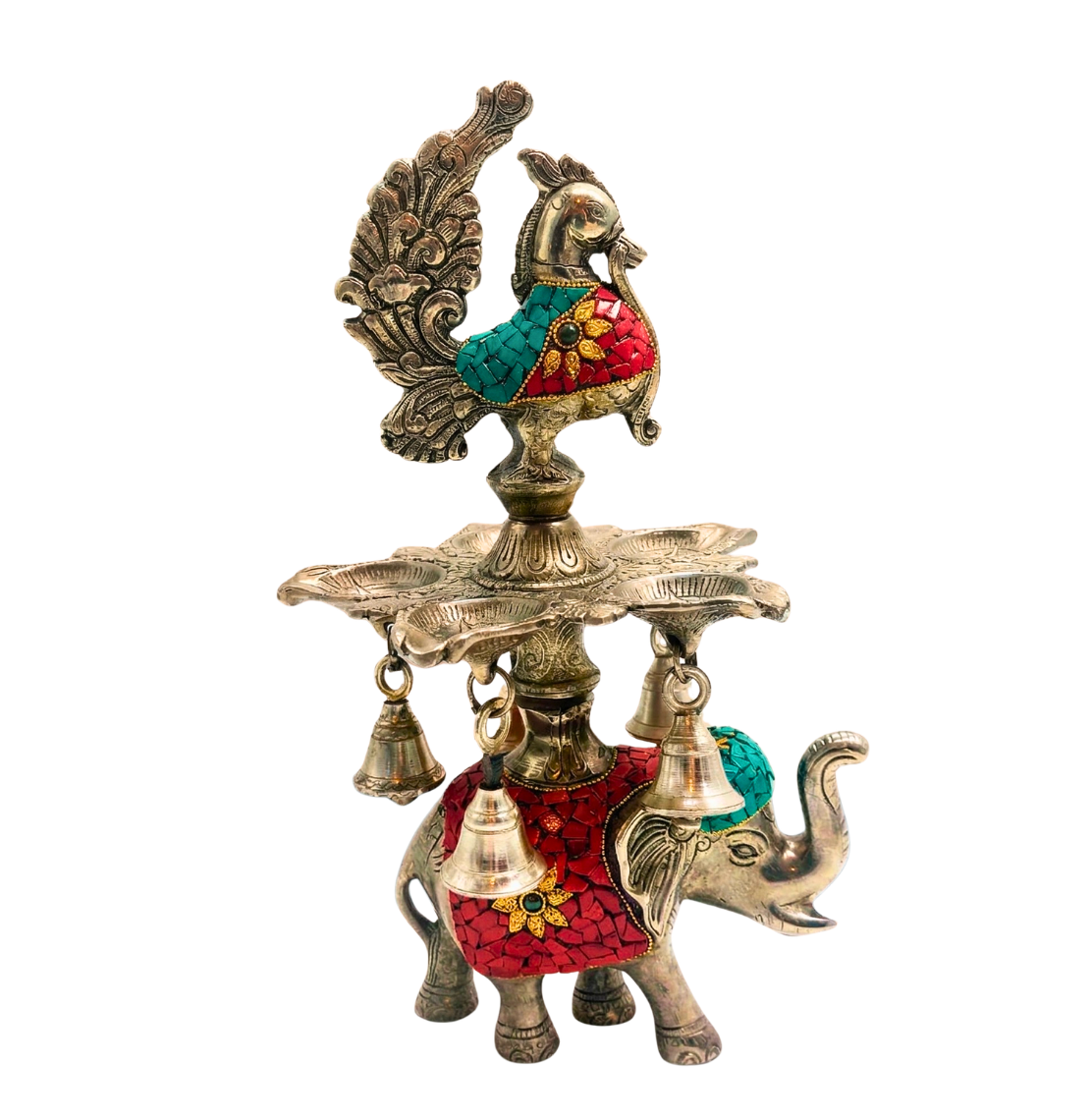 Imperial Elephant & Peacock Mosaic Diya – Decorative Diya by Grandeur