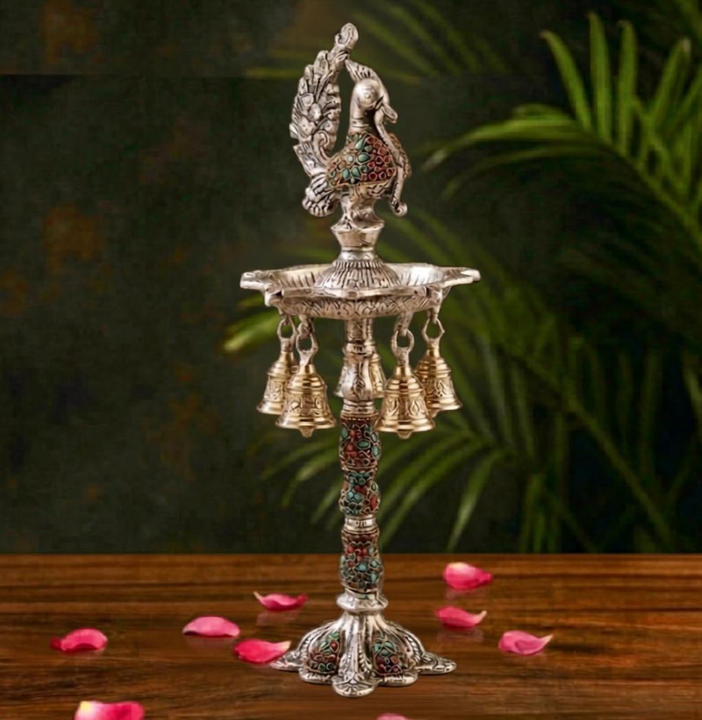 Imperial Mosaic Peacock Diya – Decorative Diya by Grandeur