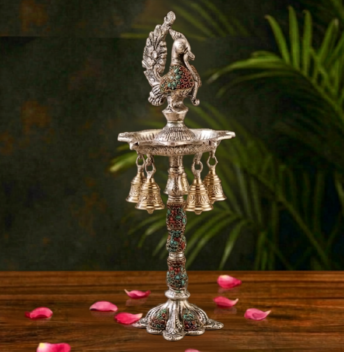 Imperial Mosaic Peacock Diya – Decorative Diya by Grandeur