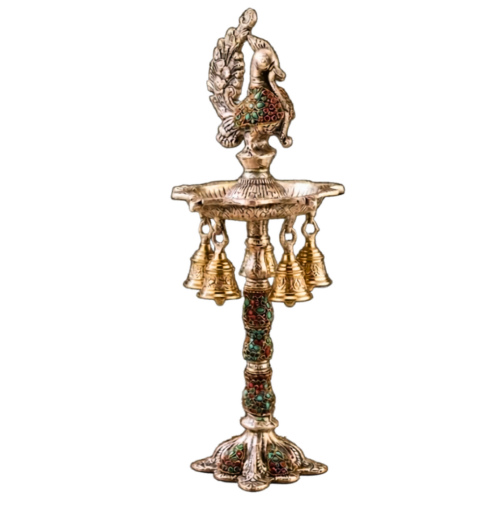 Imperial Mosaic Peacock Diya – Decorative Diya by Grandeur