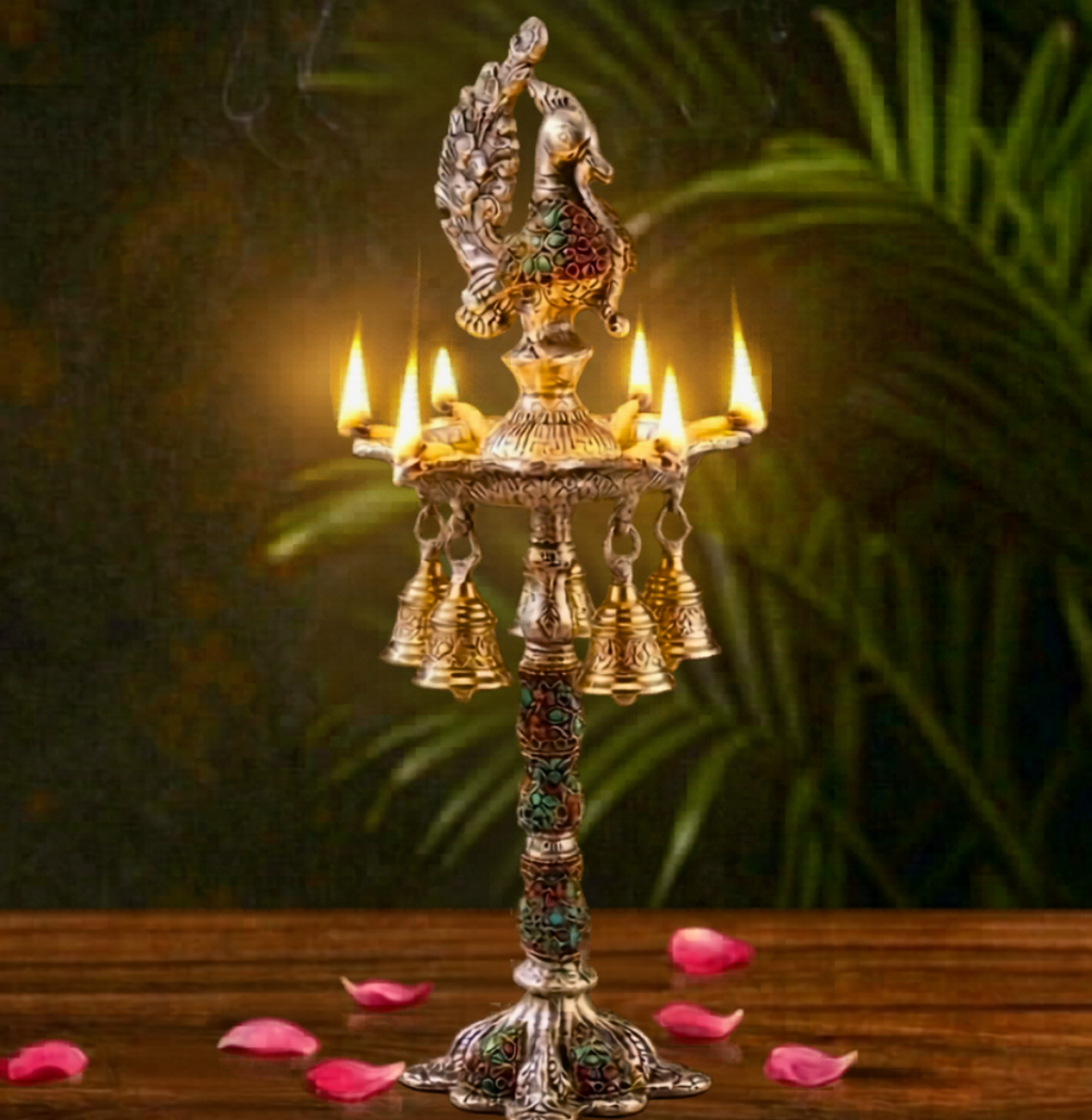 Imperial Mosaic Peacock Diya – Decorative Diya by Grandeur
