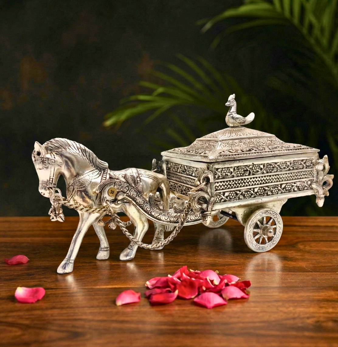 Heritage Silver Horse Chariot Box – Decor Accent by Grandeur
