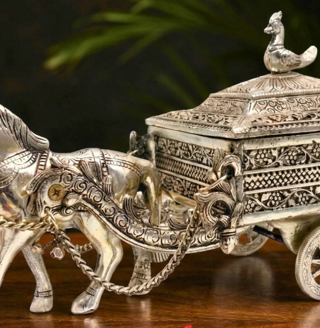 Heritage Silver Horse Chariot Box – Decor Accent by Grandeur