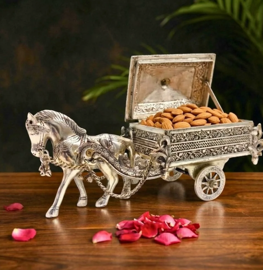 Heritage Silver Horse Chariot Box – Decor Accent by Grandeur