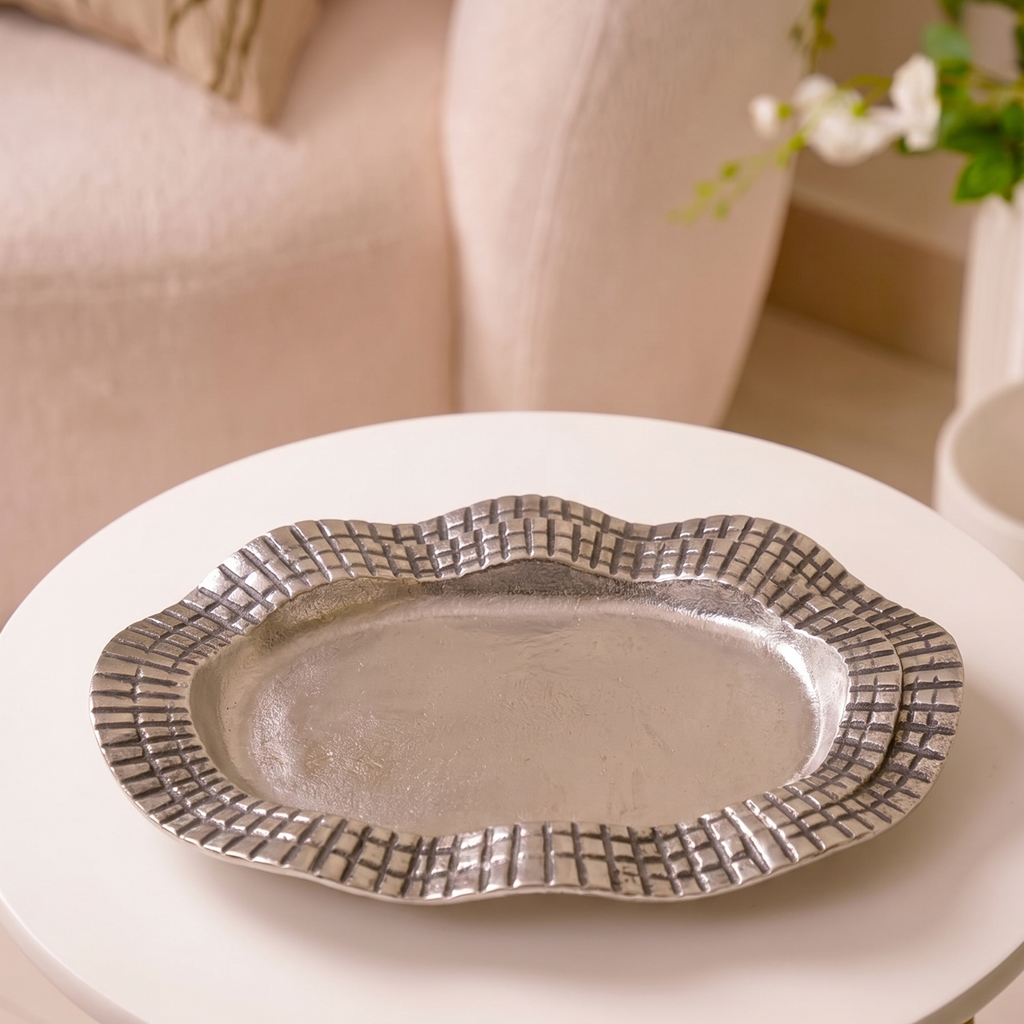 Silver Scalloped Mosaic Tray (Set of 2) – Decorative Tray by Grandeur