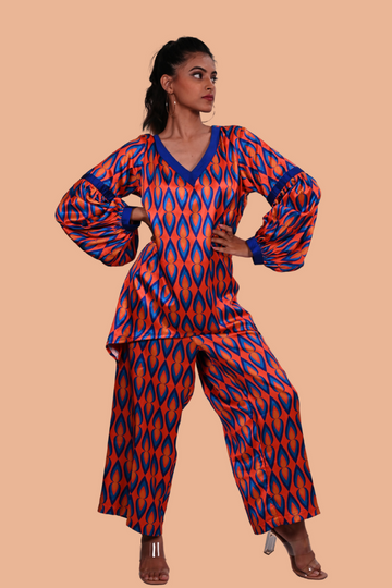 Blue and orange drop print co-ord set