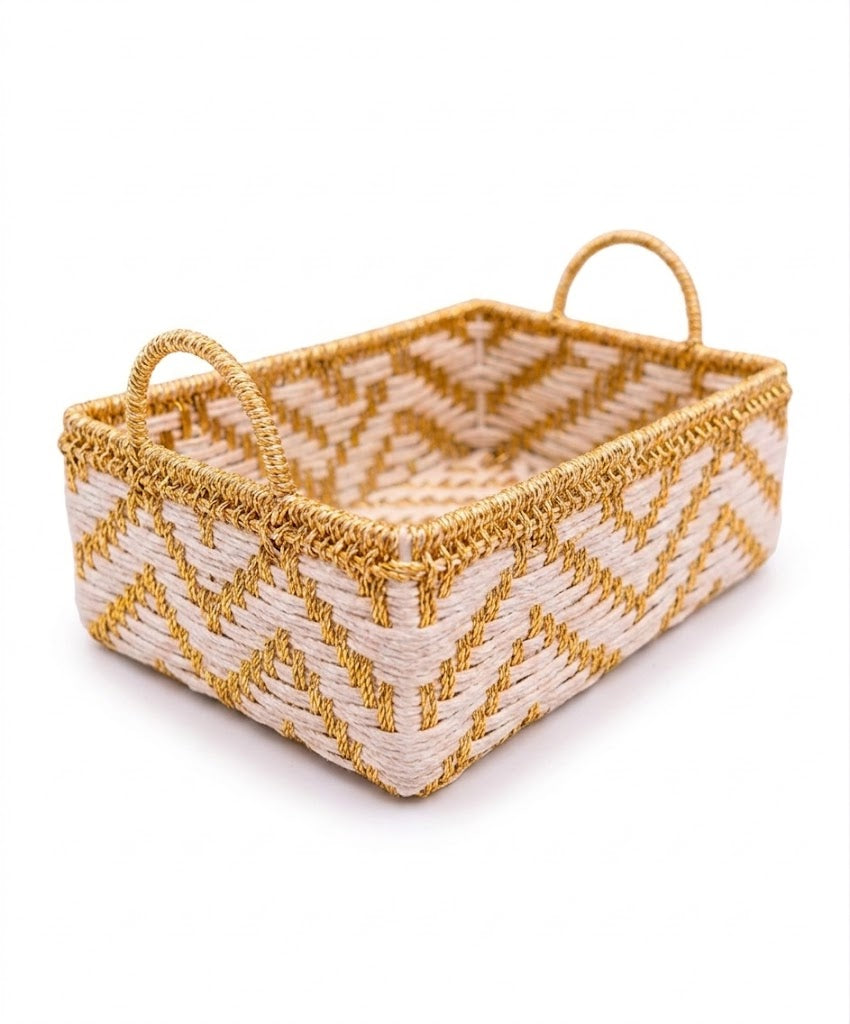 Chevron Artisan Woven Basket – Decorative Basket by Grandeur