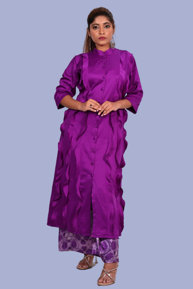 Purple kurti with lotus print plazzo set