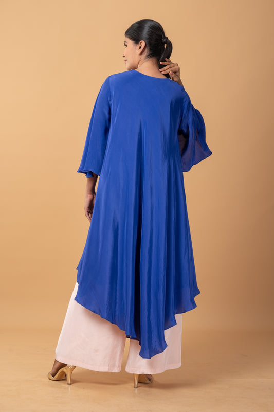 Royal Blue Pearl Embroidered Kaftan with Pastel Pink Pants